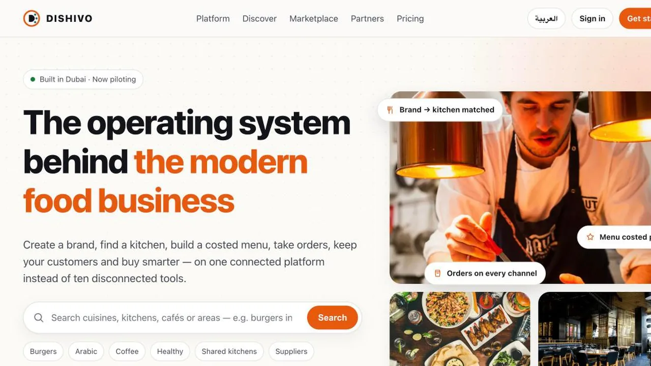 Screenshot of the DISHIVO homepage