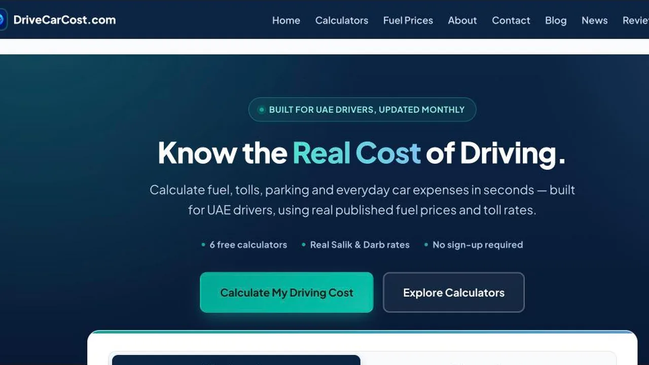 Screenshot of the DriveCarCost homepage