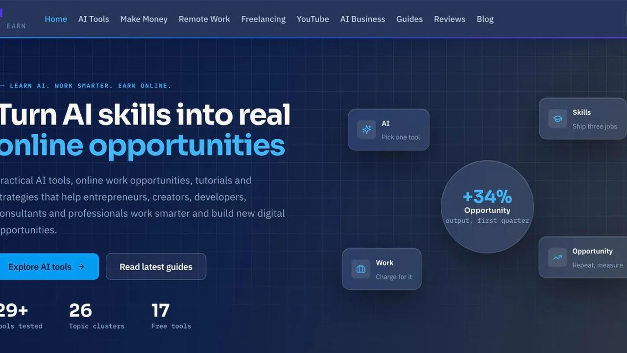Screenshot of the EarningByAI homepage