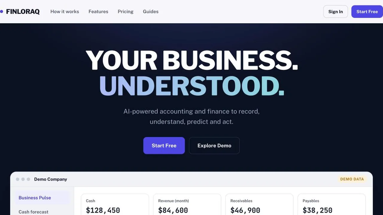 Screenshot of the Finloraq homepage