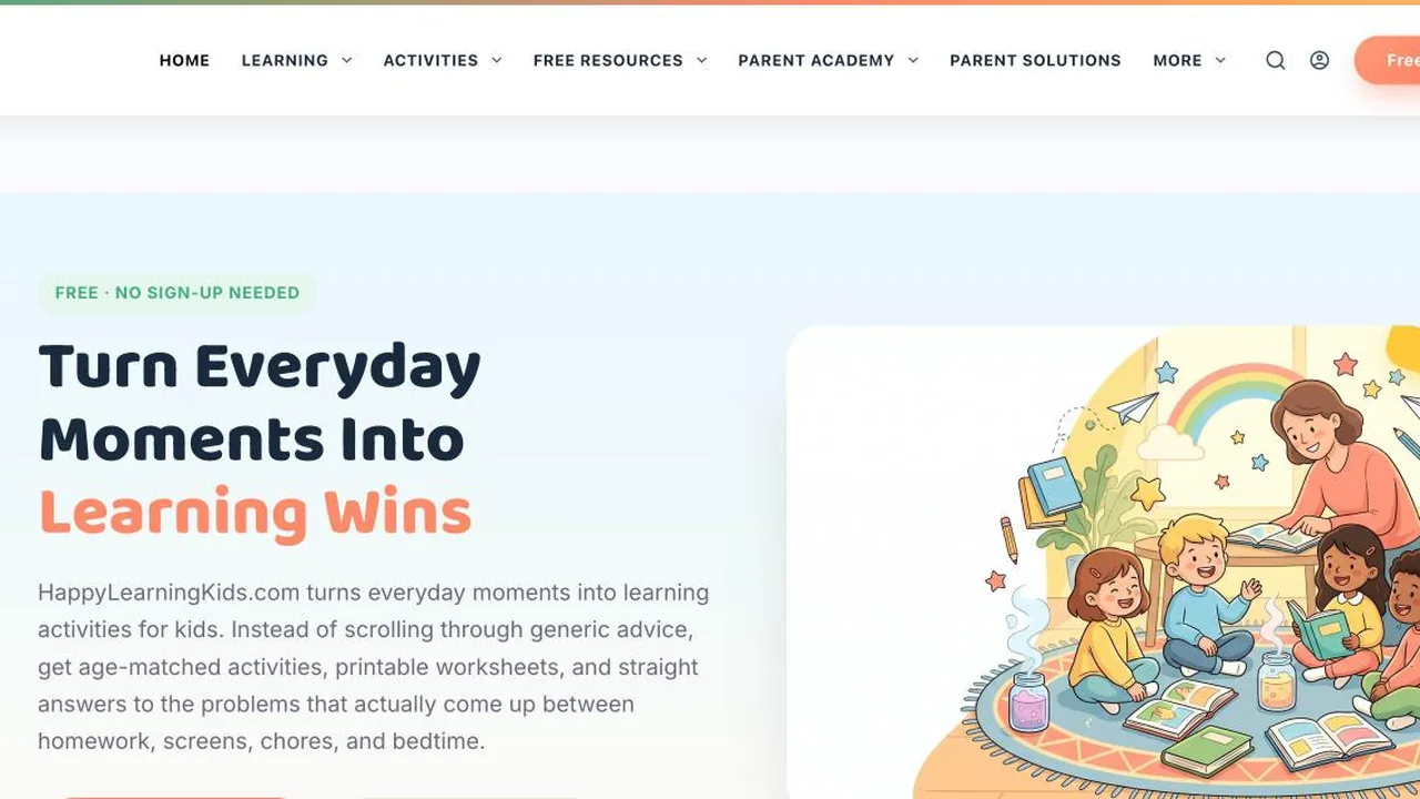 Screenshot of the Happy Learning Kids homepage