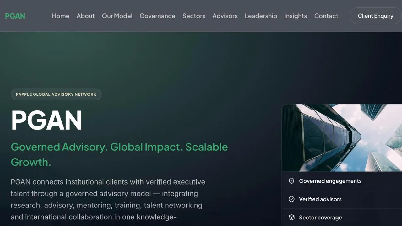Screenshot of the PGAN homepage