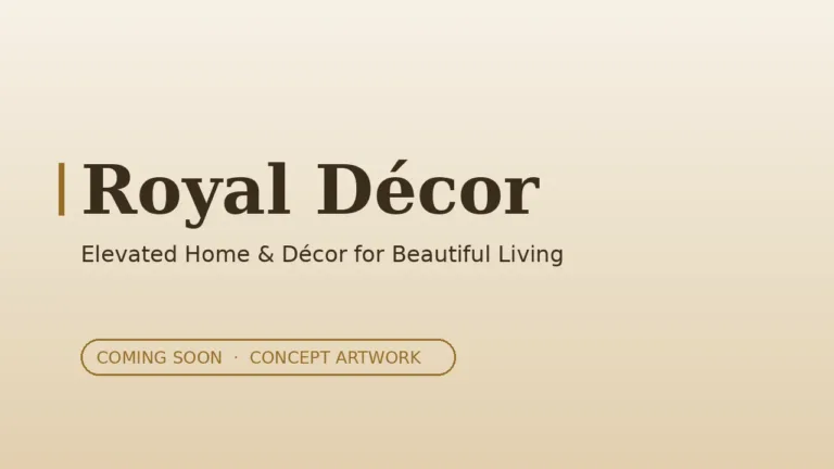 Concept artwork for Royal Décor, a home and décor brand currently showing a coming-soon page (not a website screenshot)